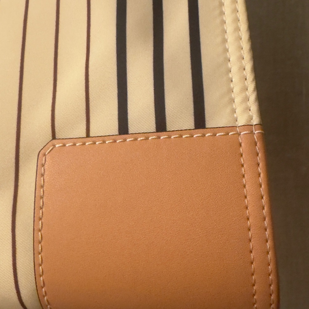 Tory Burch Striped Tan and Cream Ella Tote Bag Large - Picture 5 of 16
